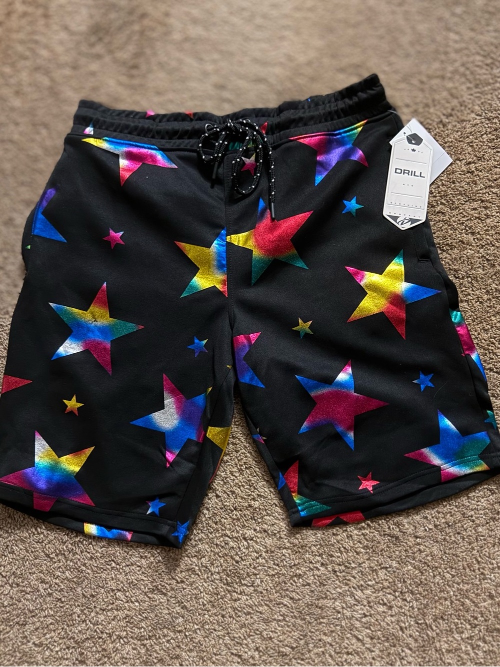 Men’s Black Shorts with Rainbow Star Print by Drill Clothing